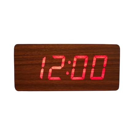 Ceas de birou cu led , wood design , afisare temperatura , data , alarma , lemn maro